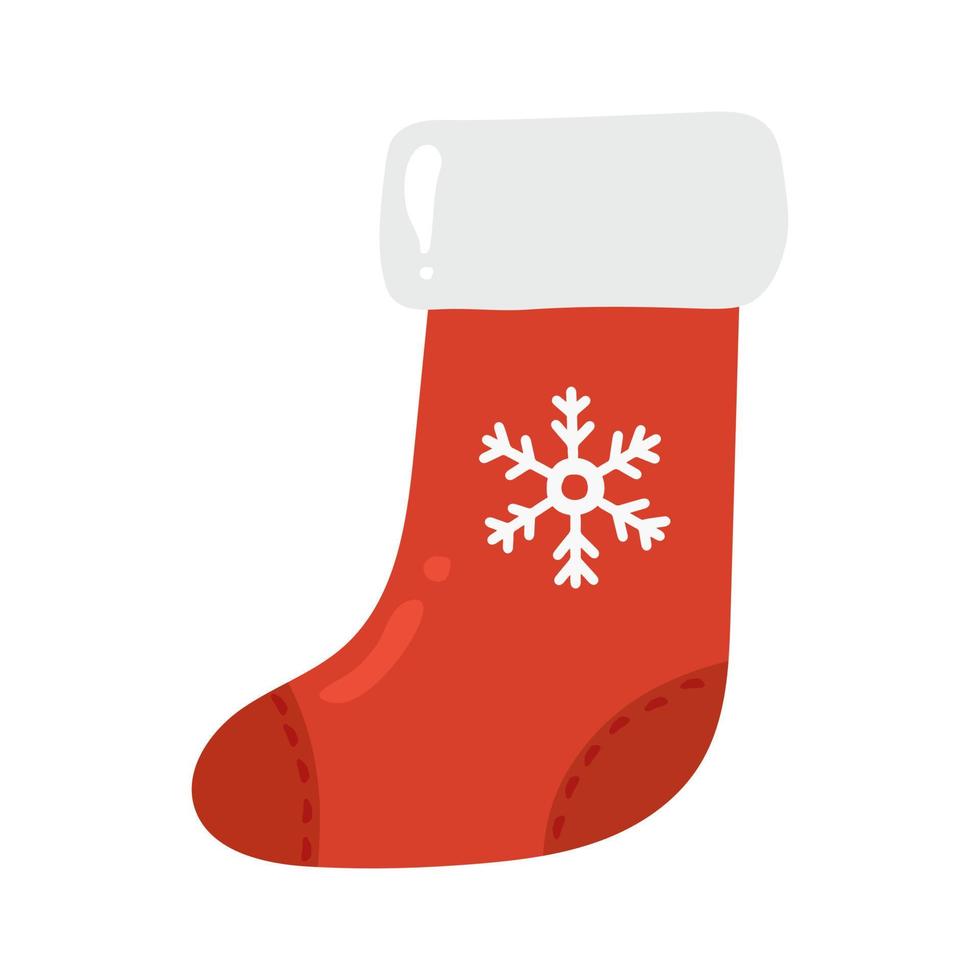 traditioneel Kerstmis kousen. rood sok met sneeuwvlokken geïsoleerd Aan wit achtergrond. vector illustratie. vakantie cadeaus