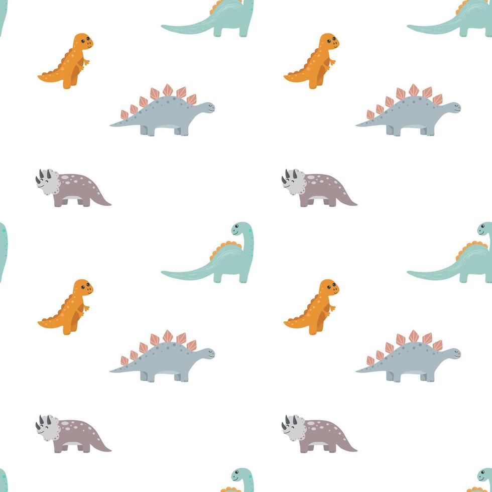 vector naadloos kinderachtig patroon met kleurrijk dinosaurussen. baby achtergrond voor kinderkamer, omhulsel papier, kleding stof, textiel. grappig weinig dinosaurus.
