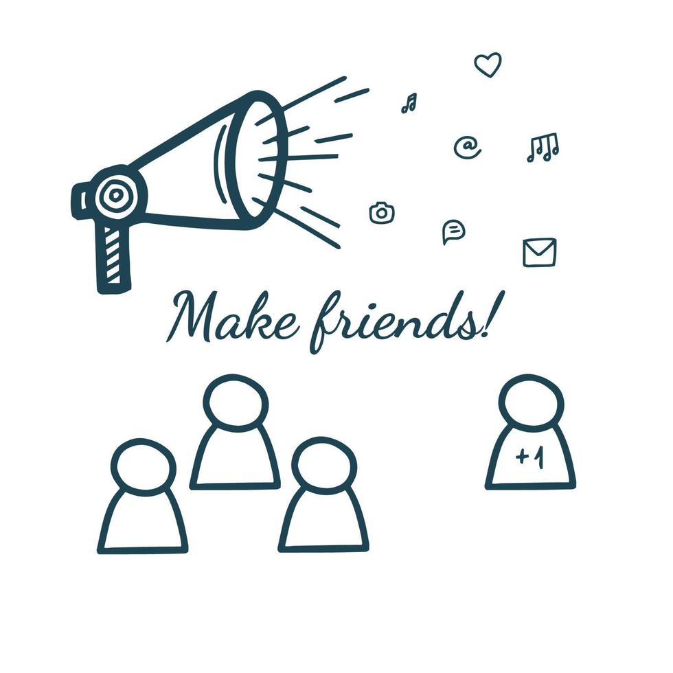 sociaal media, maken vrienden. vector illustratie