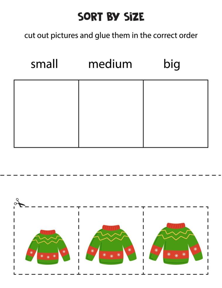 soort Kerstmis trui door maat. leerzaam werkblad voor kinderen. vector