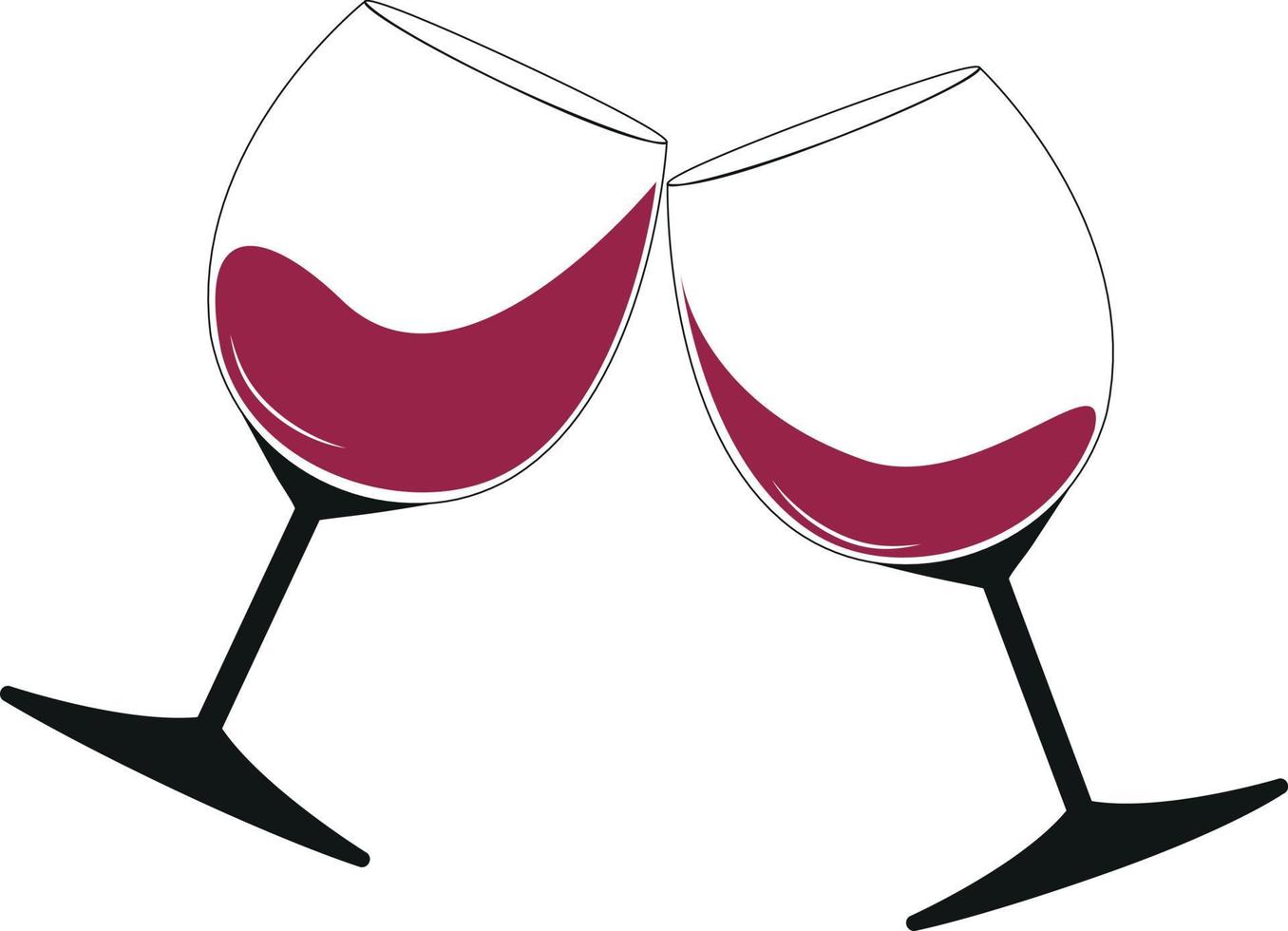 twee bril van rood wijn in kantelen, gerinkel bril van viering geroosterd brood vector