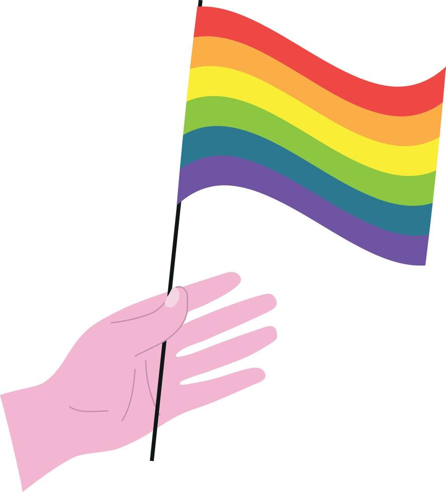 menselijk hand- Holding lgbt vlag met wit achtergrond, regenboog vector illustratie, lgbt trots concept.