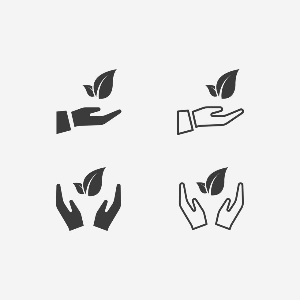 blad, hand- fabriek icoon vector set. groente, omgeving, leven, natuur teken symbool