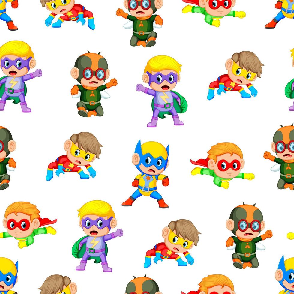 naadloos patroon met schattig kinderen toepassingen de super heroes kostuum vector