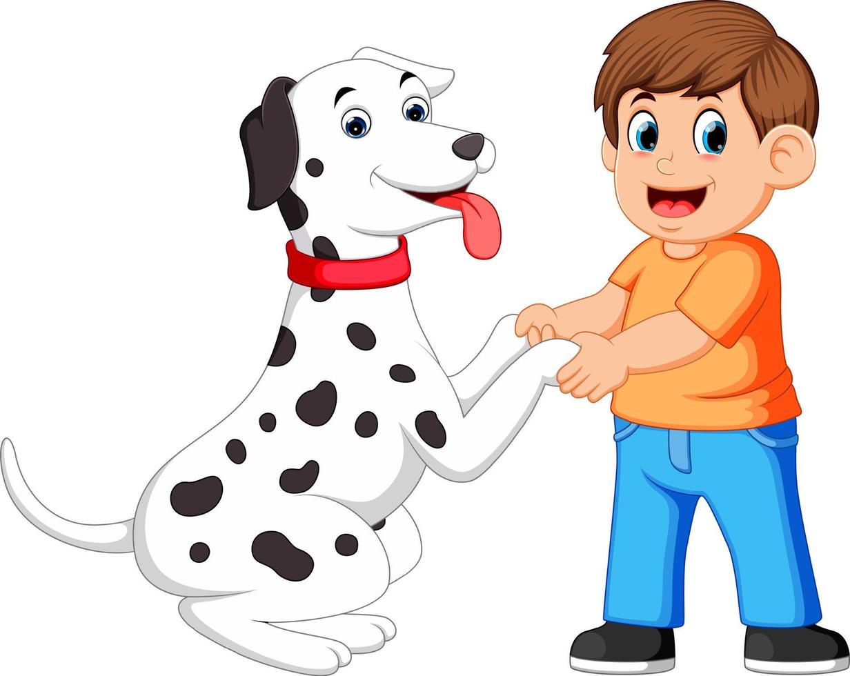 een Mens schudden handen met dalmatiër honden vector