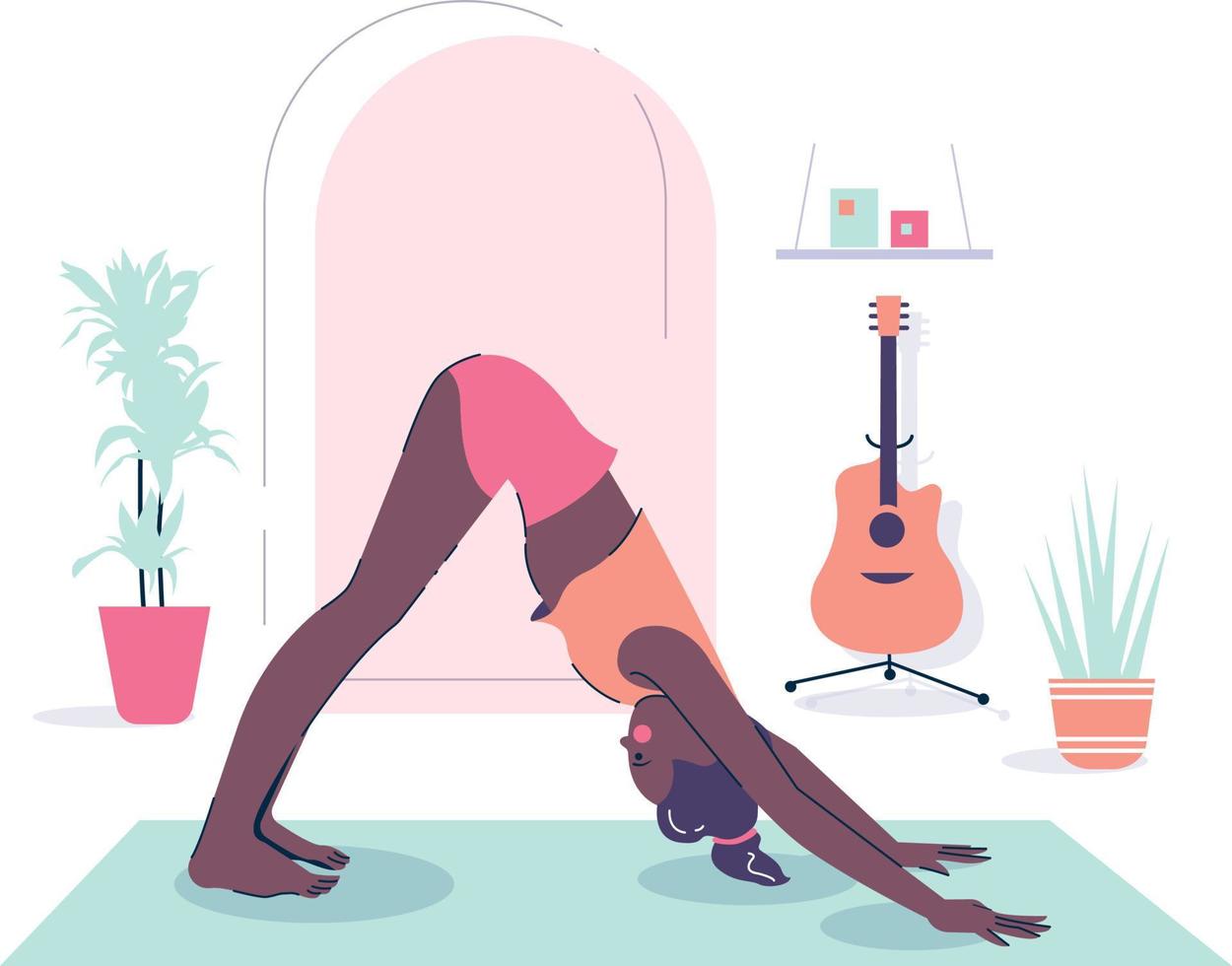 yoga vrouw aan het doen uitrekken een meditatie opdrachten vector