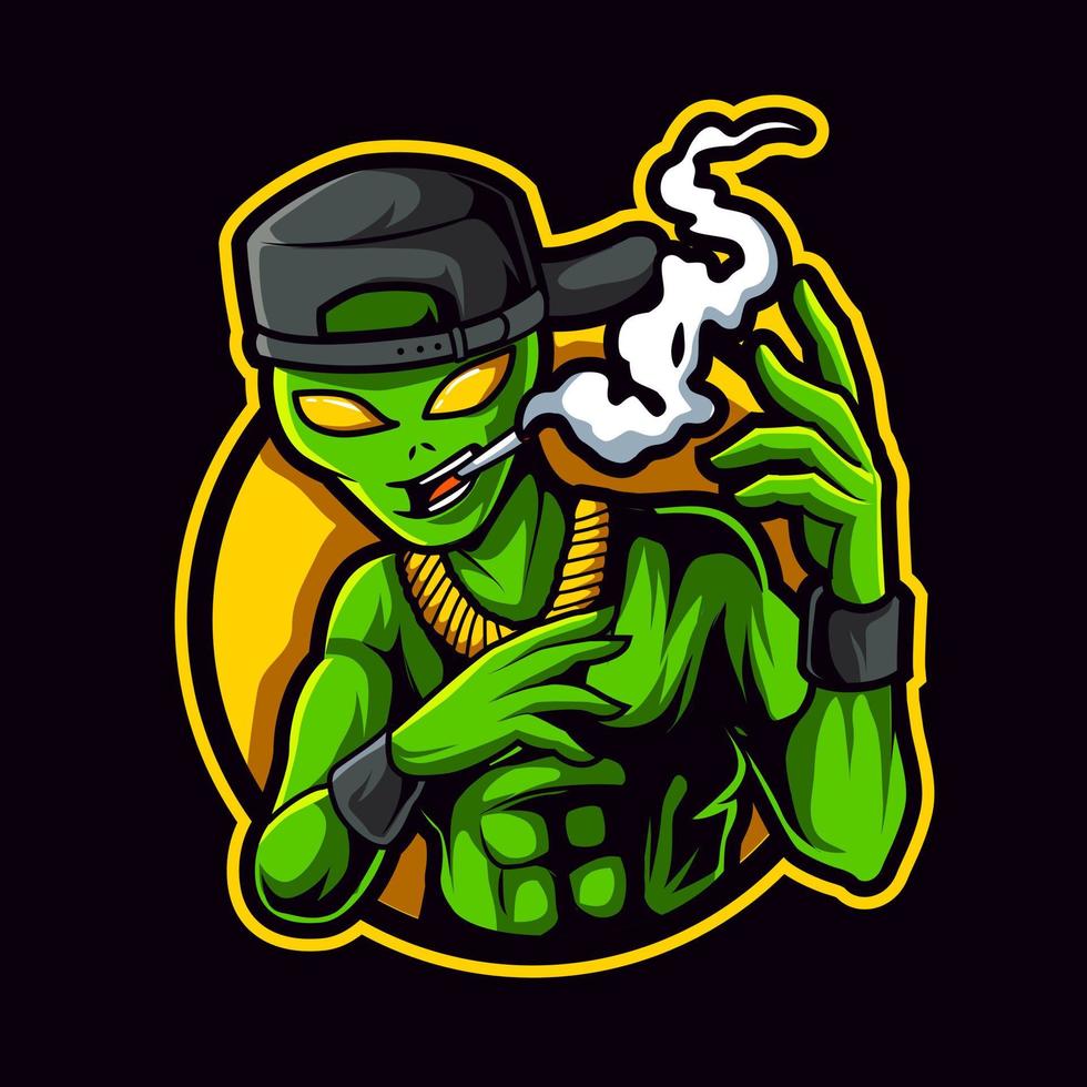 buitenaards wezen roken mascotte logo vector illustratie