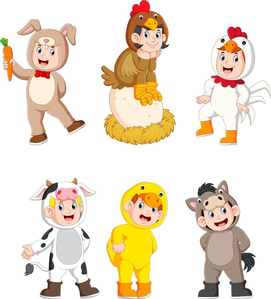 verzameling kinderen vervelend schattig boerderij dier kostuums vector
