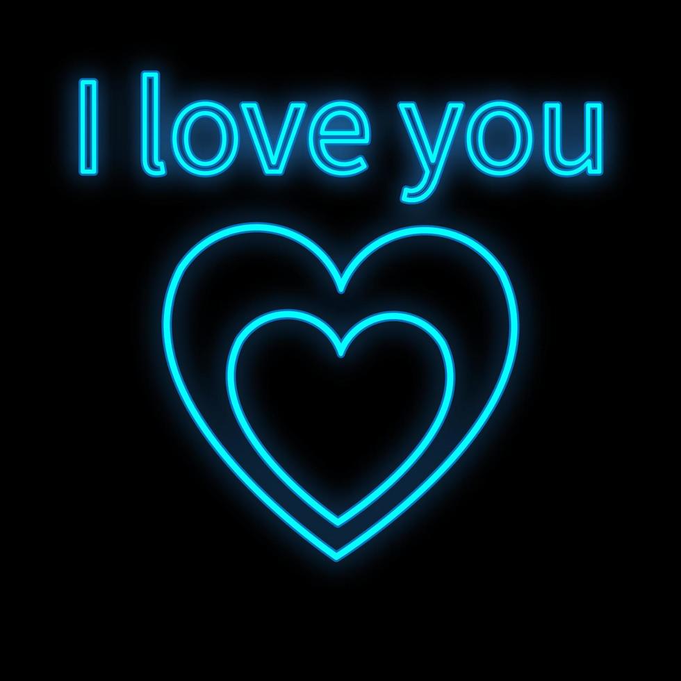 helder lichtgevend blauw feestelijk digitaal neon teken voor een op te slaan of kaart mooi glimmend met liefde harten en de opschrift ik liefde u Aan een zwart achtergrond. vector illustratie