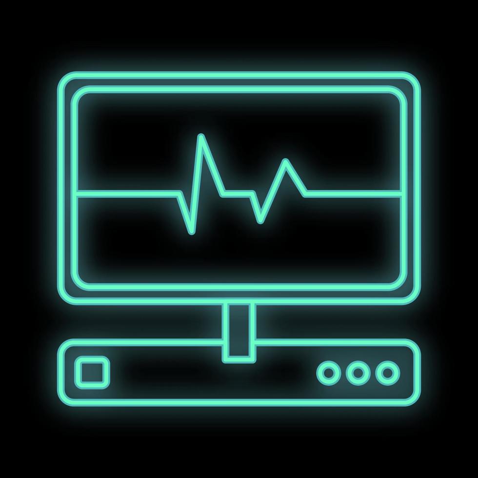 helder lichtgevend groen medisch medisch wetenschappelijk digitaal neon teken voor apotheek op te slaan of ziekenhuis laboratorium mooi glimmend monitoren met pulse kardiogram Aan een zwart achtergrond. vector illustratie