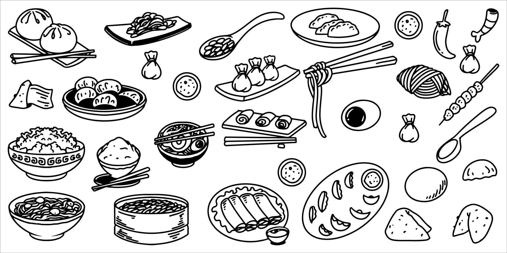 hand- tekening van Chinese voedsel reeks geïsoleerd Aan wit achtergrond. vector
