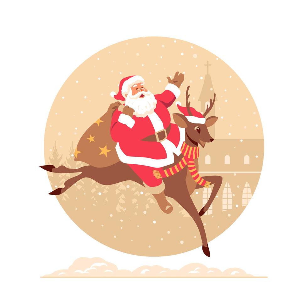 Kerstmis de kerstman claus rijden rendier vector