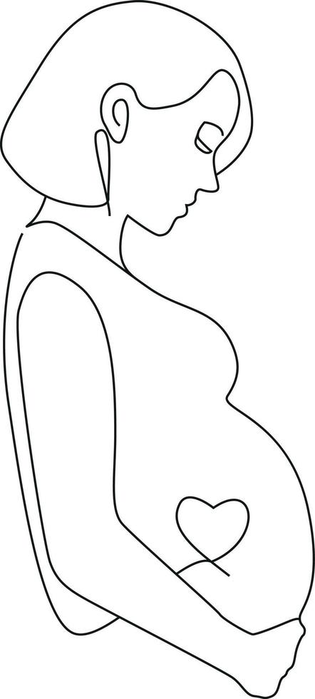 lijn kunst zwangerschap minimalistisch illustratie, vector hand- getrokken vrouw zwanger silhouet
