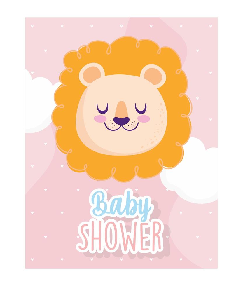 baby shower uitnodigingskaart met schattige kleine leeuw vector