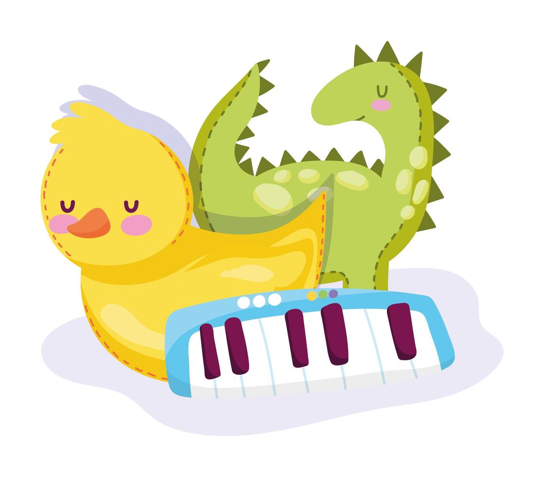 cartoon dinosaurus, eend en piano vector