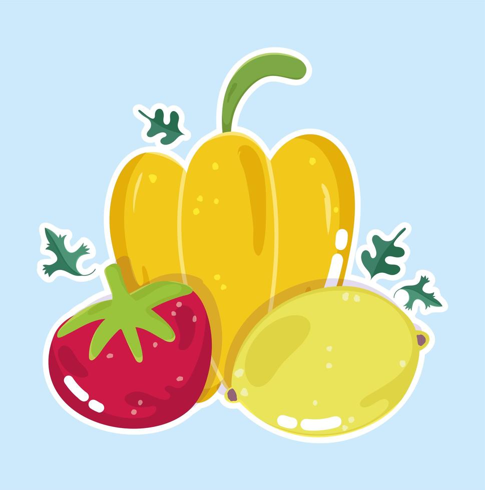 vers biologisch voedsel. peper, tomaat en citroen vector