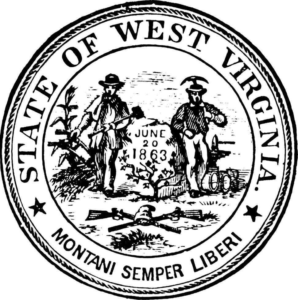 zegel van de staat van west Virginia, 1904, wijnoogst illustratie vector