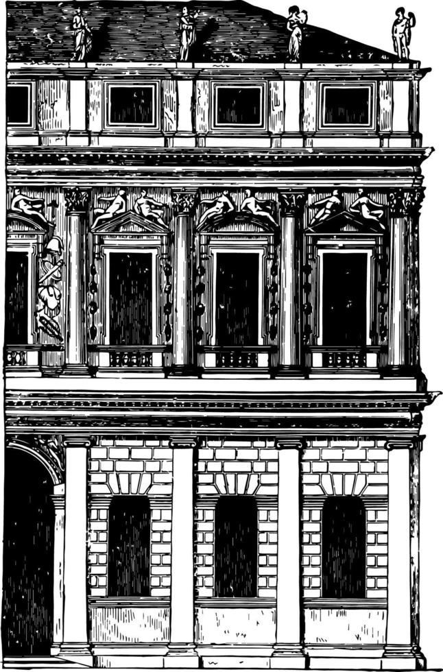 facade van een paleis Bij Vicenza is over het algemeen van rustiek werk wijnoogst gravure. vector