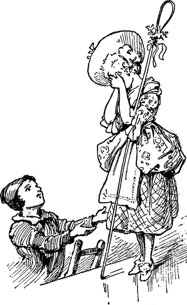 herderin en schoorsteenveger, wijnoogst illustratie vector