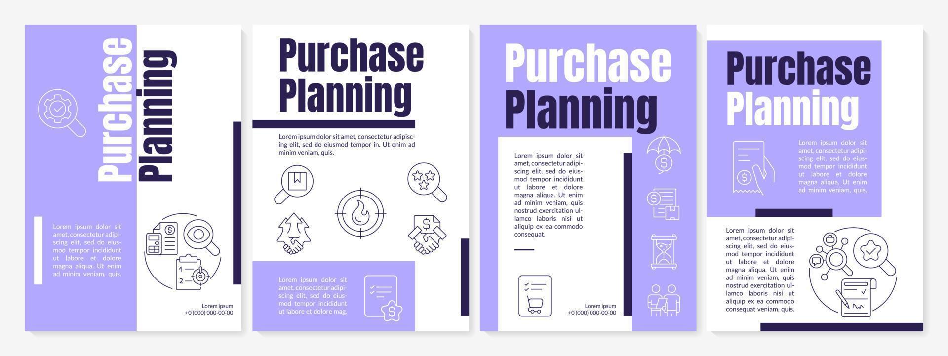 inkoop planning Purper brochure sjabloon. levering keten beheer. brochure ontwerp met lineair pictogrammen. bewerkbare 4 vector indelingen voor presentatie, jaar- rapporten.