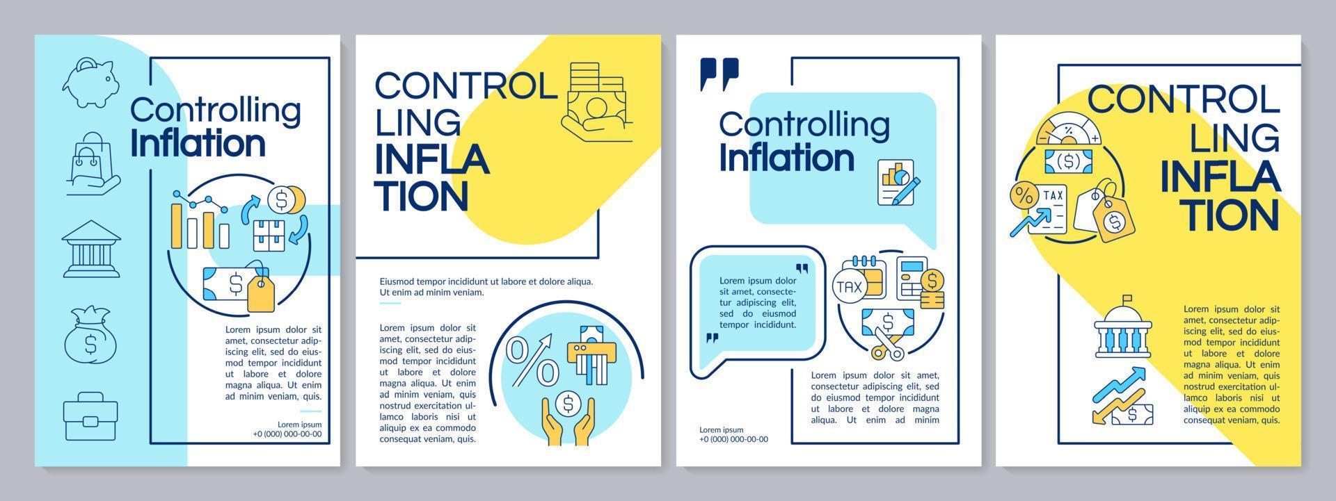 controlerend inflatie blauw en geel brochure sjabloon. brochure ontwerp met lineair pictogrammen. bewerkbare 4 vector indelingen voor presentatie, jaar- rapporten.