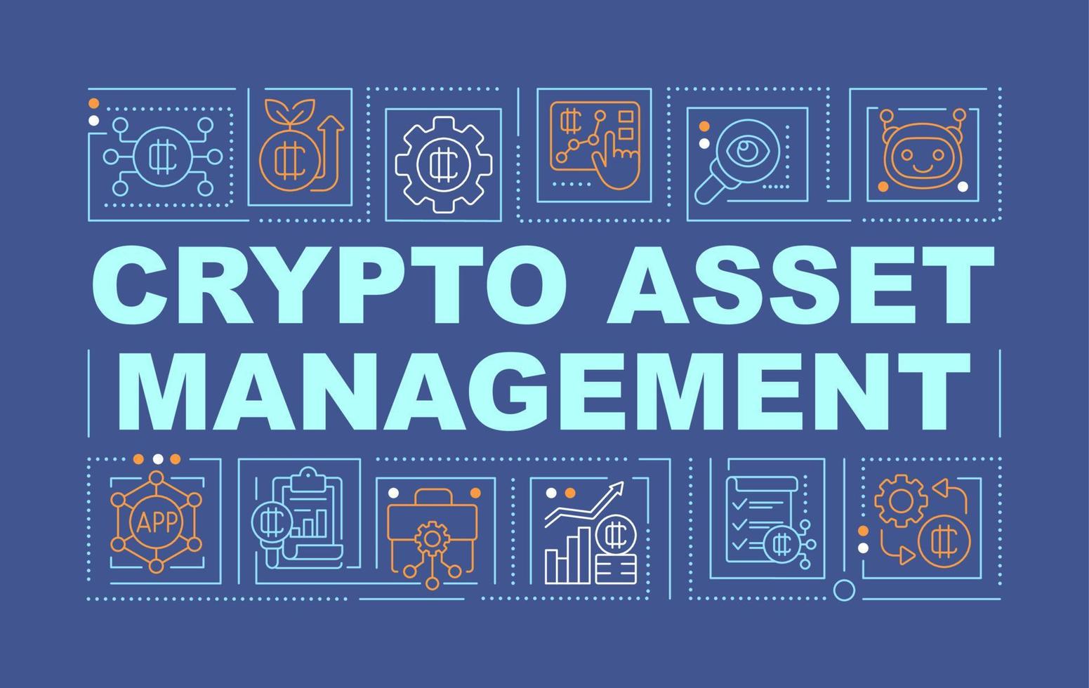 crypto Bedrijfsmiddel beheer woord concepten donker blauw spandoek. fondsen controle. infographics met bewerkbare pictogrammen Aan kleur achtergrond. geïsoleerd typografie. vector illustratie met tekst.