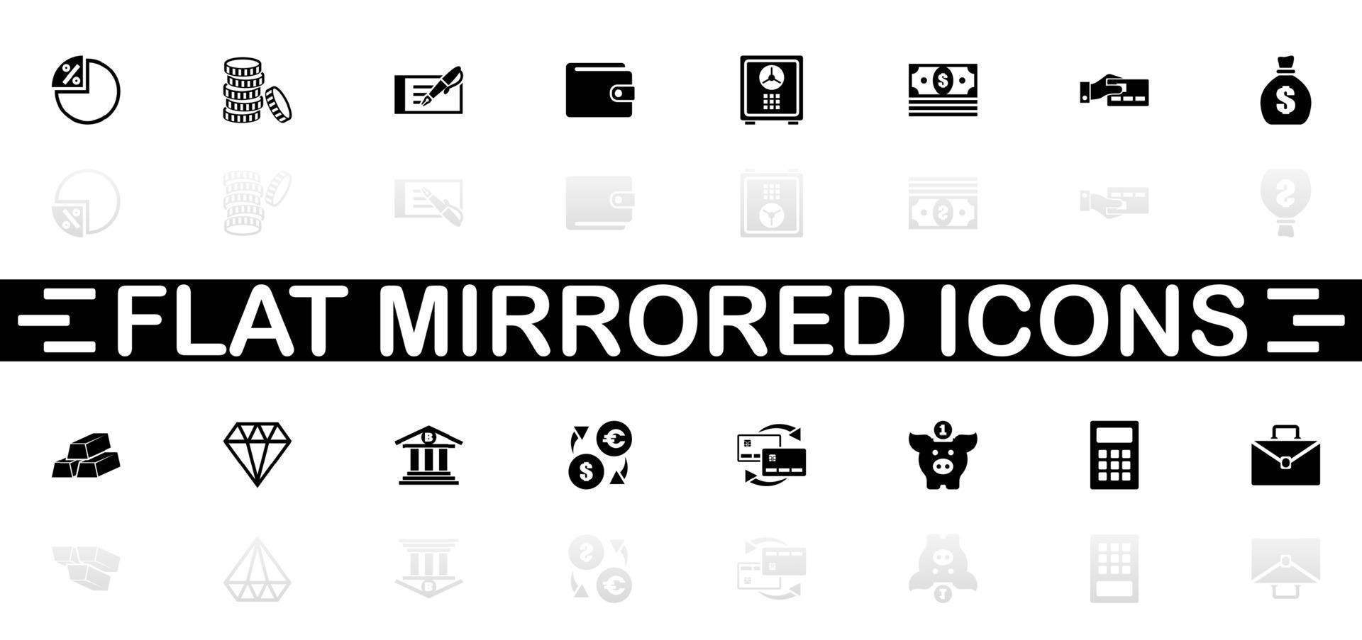 bank pictogrammen - zwart symbool Aan wit achtergrond. gemakkelijk illustratie. vlak vector icoon. spiegel reflectie schaduw. kan worden gebruikt in logo, web, mobiel en ui ux project.
