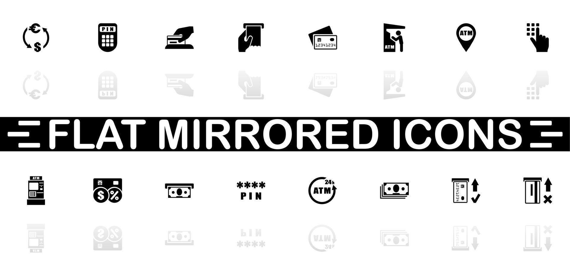 Geldautomaat pictogrammen - zwart symbool Aan wit achtergrond. gemakkelijk illustratie. vlak vector icoon. spiegel reflectie schaduw. kan worden gebruikt in logo, web, mobiel en ui ux project.