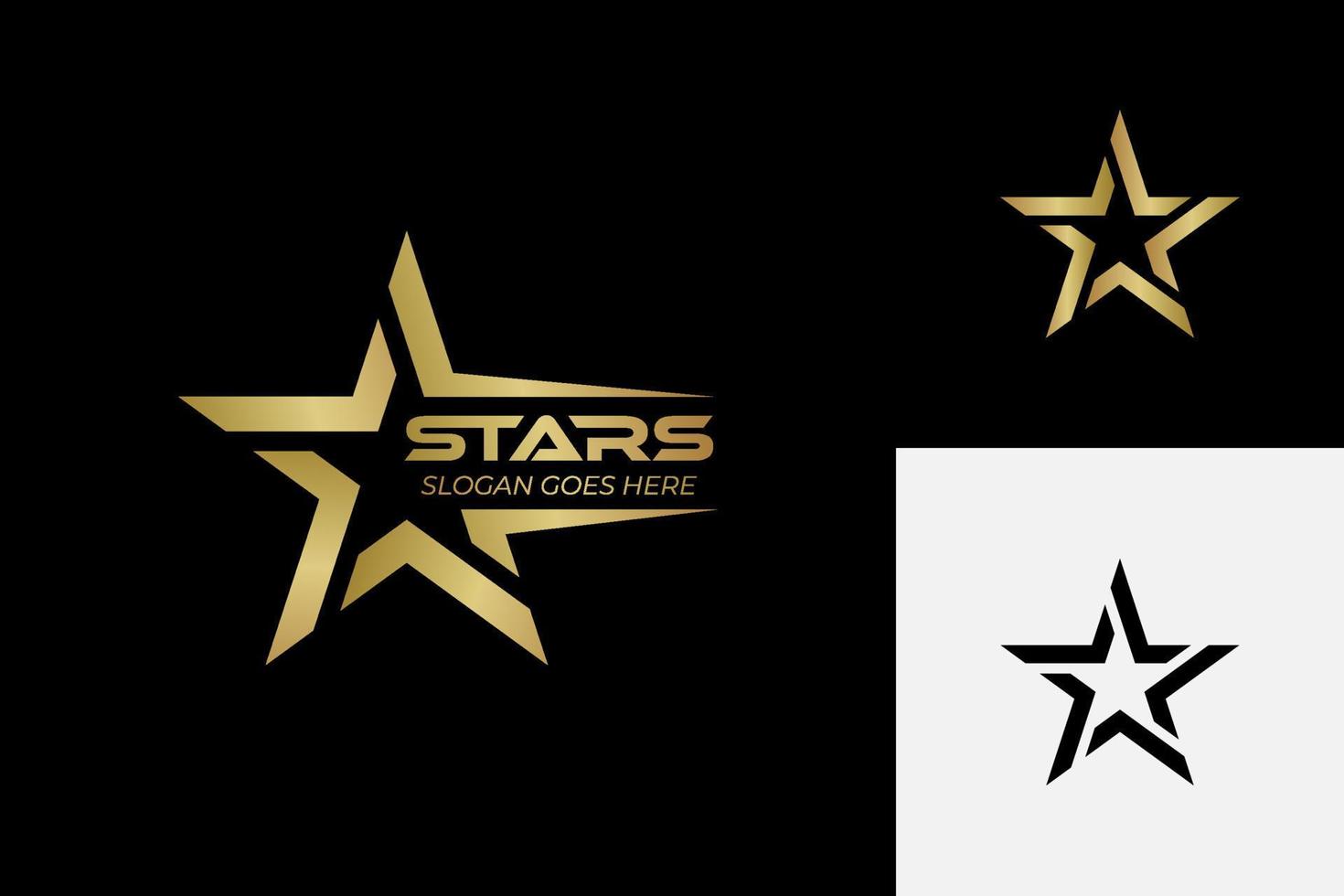luxe gouden ster logo ontwerp, super ster logo vector in elegant stijl met zwart achtergrond