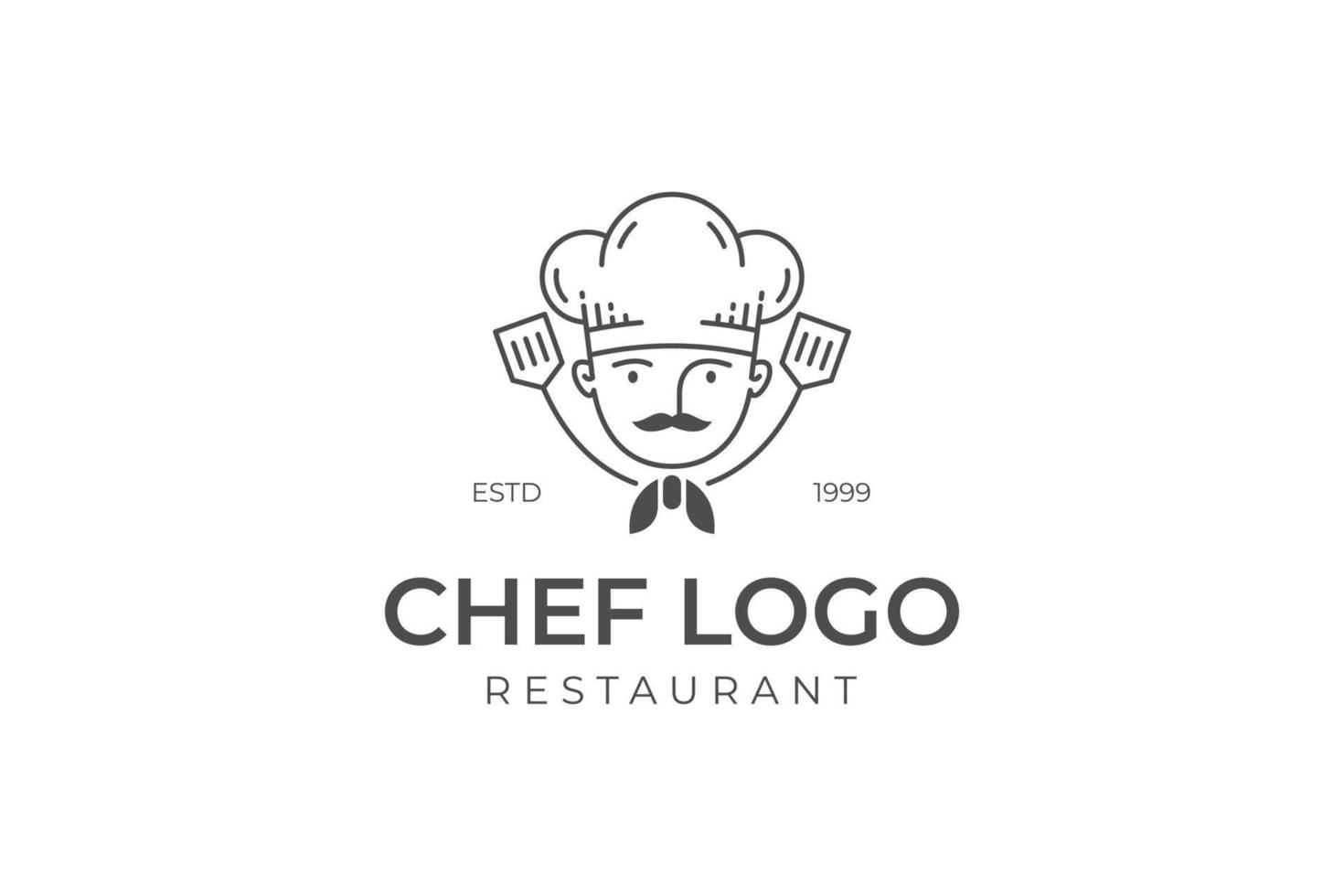 wijnoogst retro restaurant en professioneel chef lijn logo ontwerp met een pet of chef hoed en insigne concept ontwerp vector