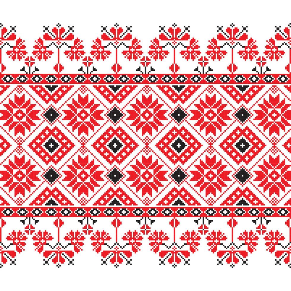 reeks van etnisch ornament patroon in rood, zwart en wit kleuren vector