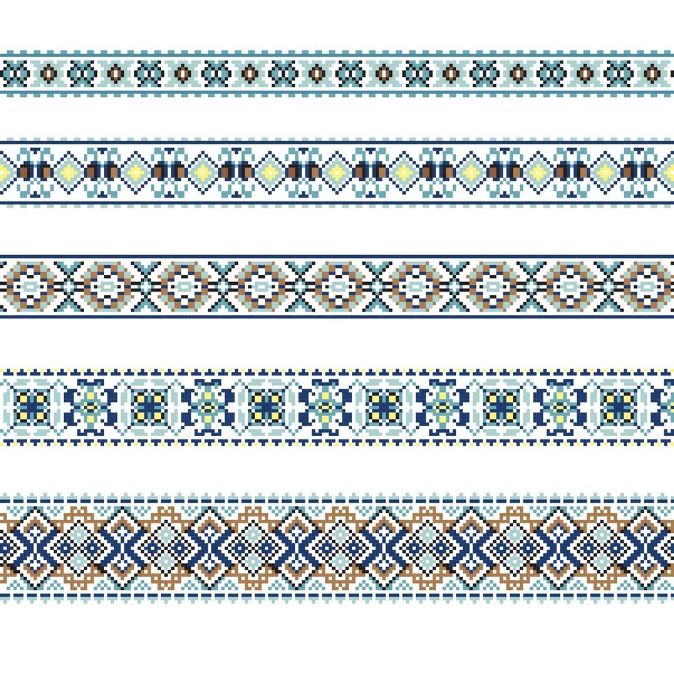 reeks van etnisch ornament patroon in blauw en bruin kleuren vector