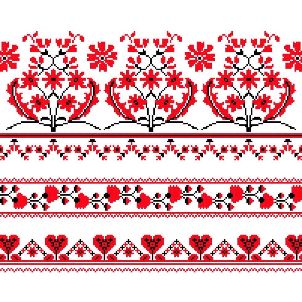 reeks van etnisch ornament patroon met kruis steek bloem vector