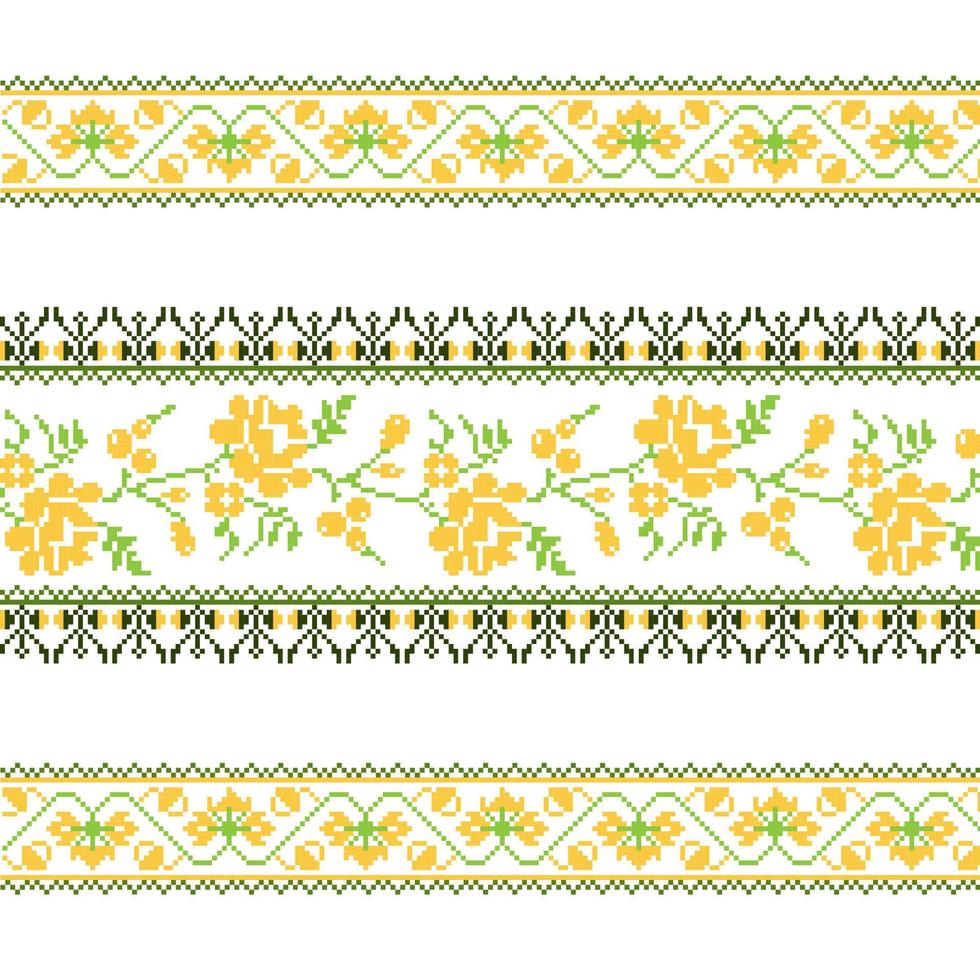 reeks van etnisch ornament patroon met kruis steek bloem vector