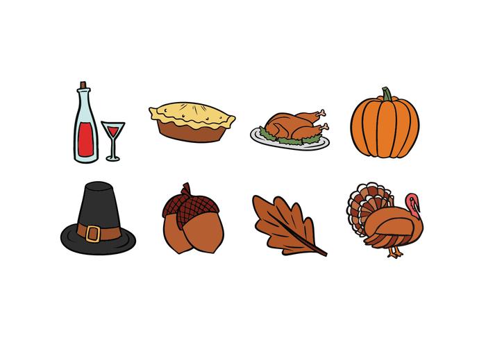 Thanksgiving hand getekende icoontjes vector