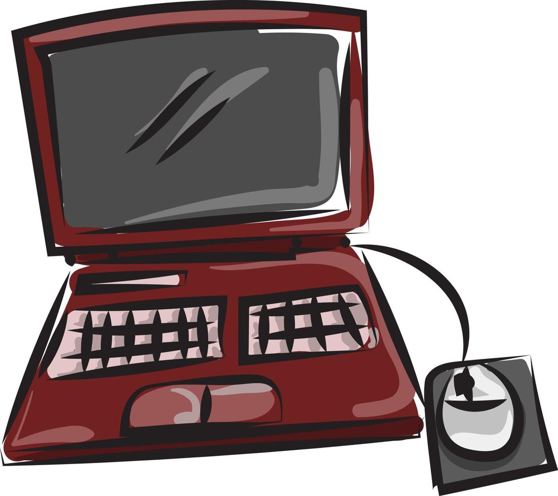 laptop met muis, illustratie, vector Aan wit achtergrond.