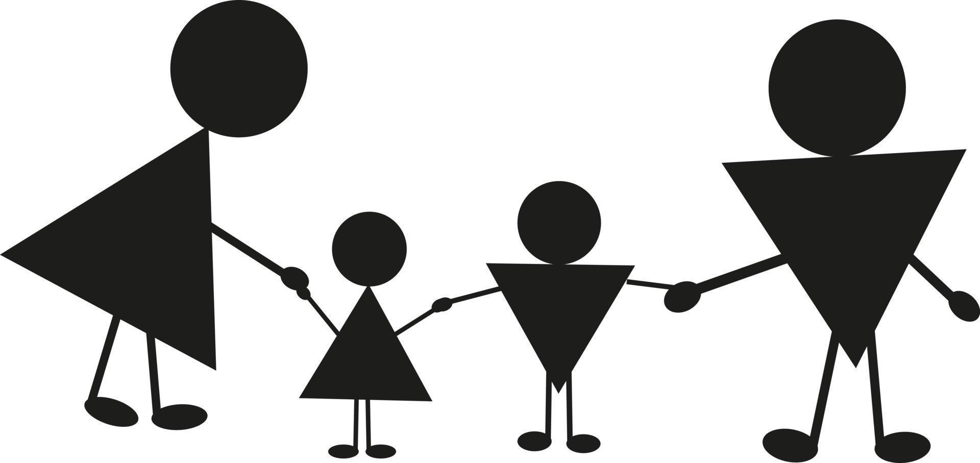 familie met twee kinderen, illustratie, vector Aan een wit achtergrond.