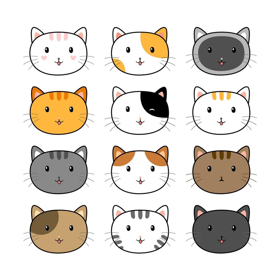 katten hoofd tekenfilms in divers stijlen. vector