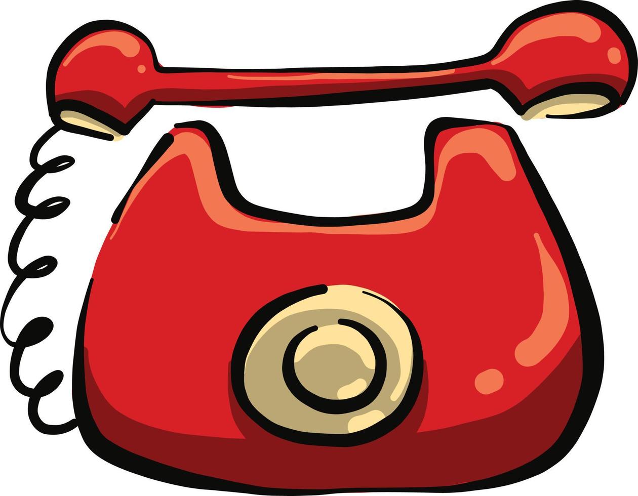 oud rood telefoon, illustratie, vector Aan een wit achtergrond.