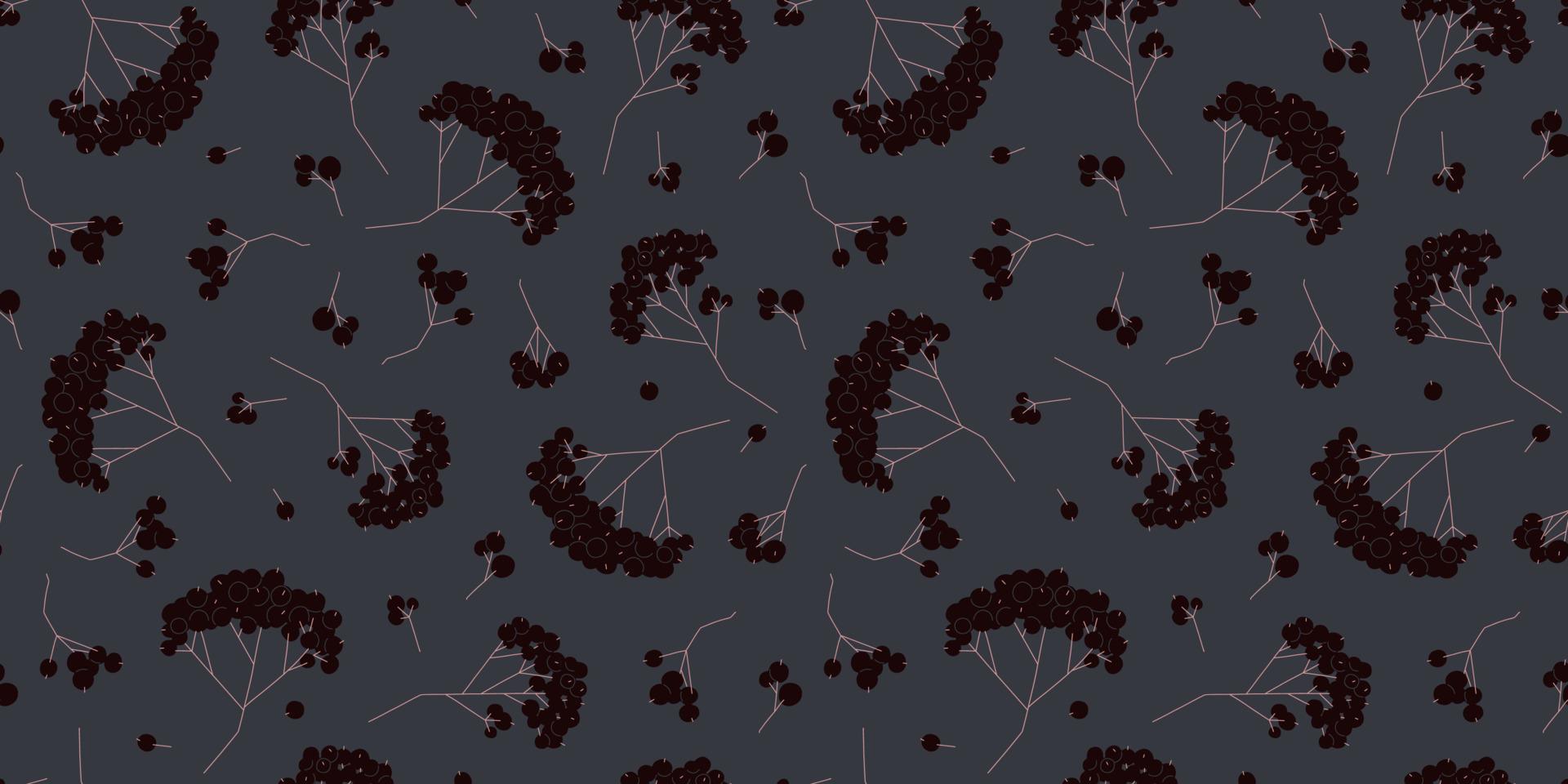 zwart lijsterbes bessen donker naadloos patroon. vector bloemen seizoensgebonden achtergrond voor stoffen, oppervlakken, boek dekt, behang, grafiek, afdrukken, hobby's, uitnodigingen.