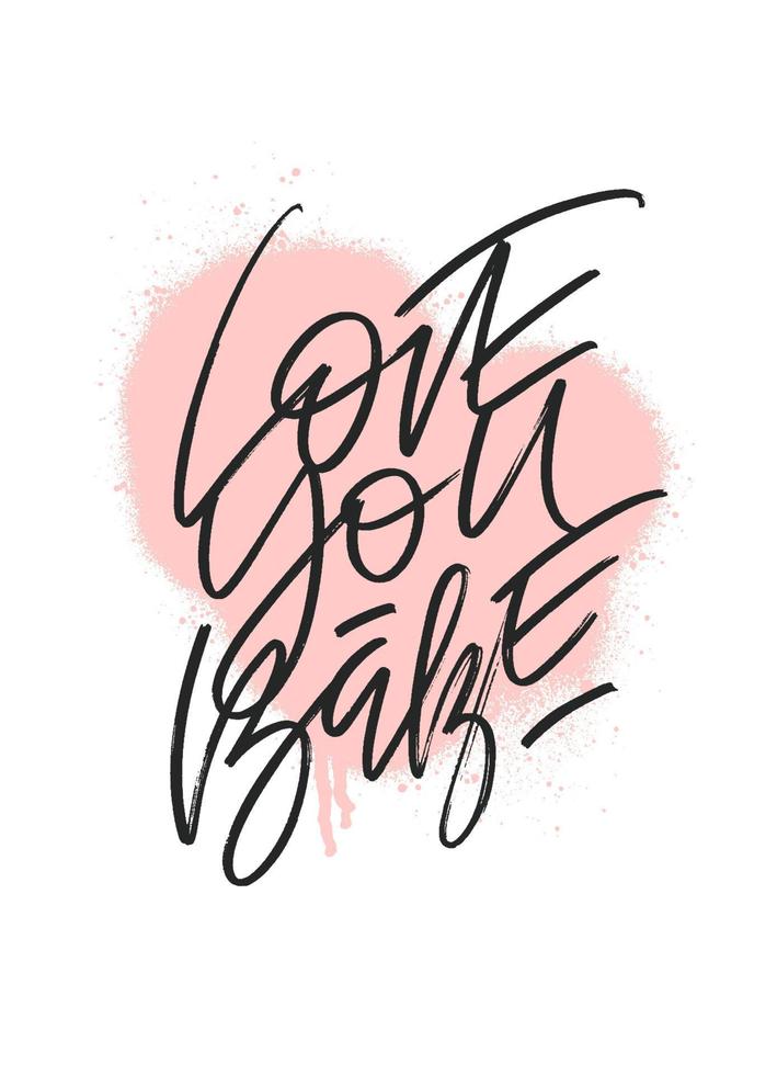 liefde u schat markeerstift hand- geschreven graffiti stijl belettering Aan gespoten roze kleur hart vorm achtergrond. groet kaart ontwerp. vector illustratie voor stickers, sociaal media berichten, affiches, spandoeken.