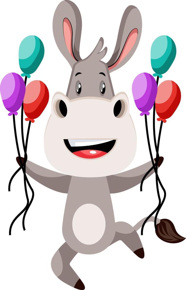 ezel met ballonnen, illustratie, vector Aan wit achtergrond.