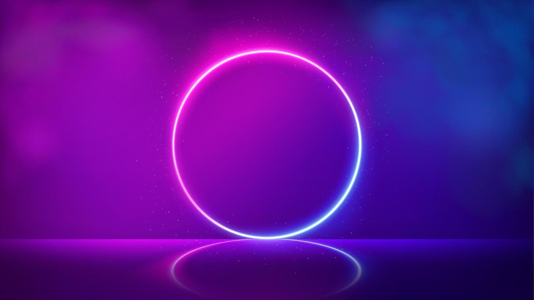gloeiend cirkel neon verlichting kader, futuristische achtergrond met rook. vector illustratie
