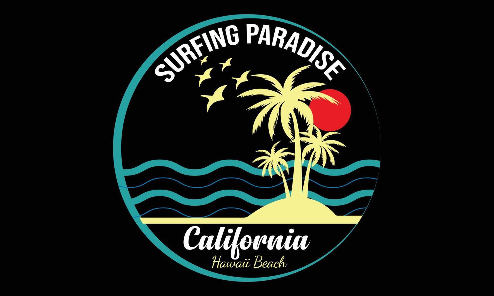 surfing paradijs Californië Hawaii strand t-shirt ontwerp illustratie. vector