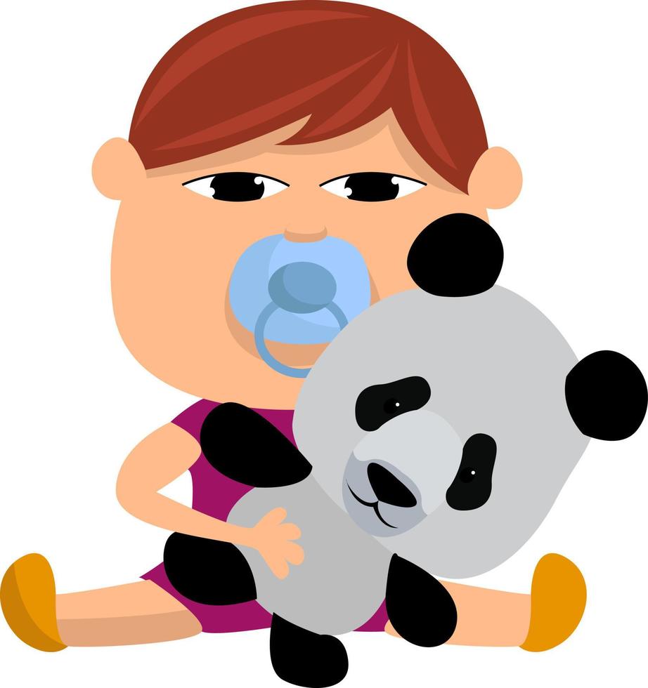 Chinese baby met panda speelgoed, illustratie, vector Aan wit achtergrond