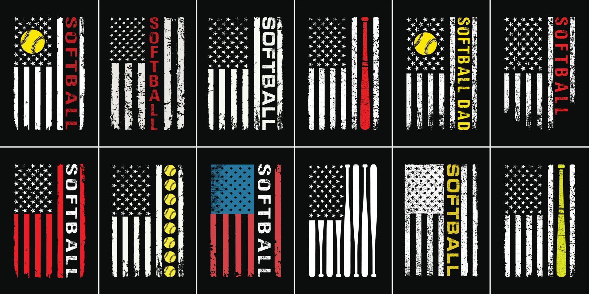 Amerikaans vlag softbal ontwerp bundel vector