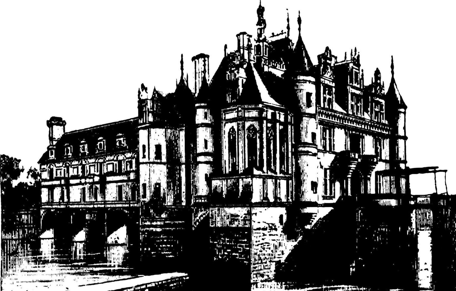 chenonceaux kasteel, wijnoogst illustratie vector