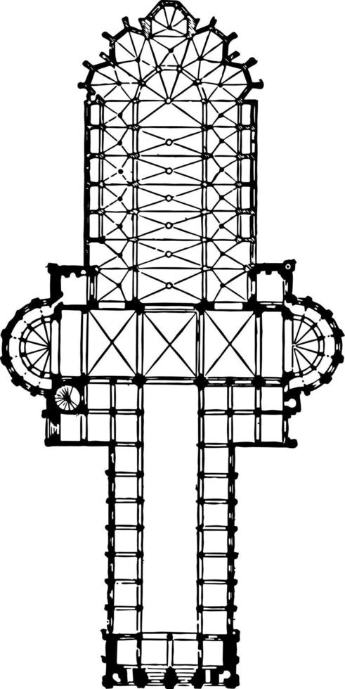 plan van kathedraal Bij doornik de kathedraal Bij doornik wijnoogst gravure. vector