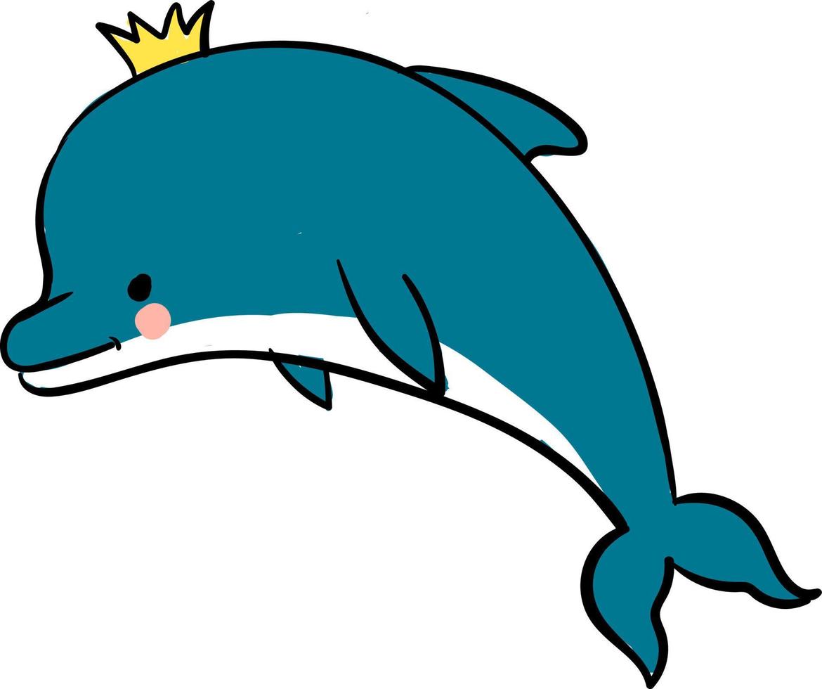 dolfijn met kroon, illustratie, vector Aan wit achtergrond.