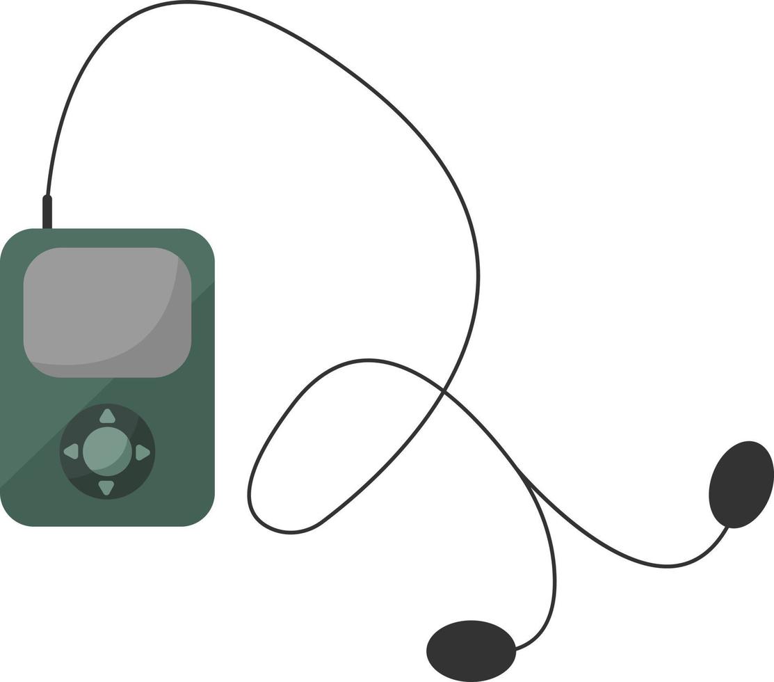 muziek- speler met oortelefoons, illustratie, vector Aan wit achtergrond